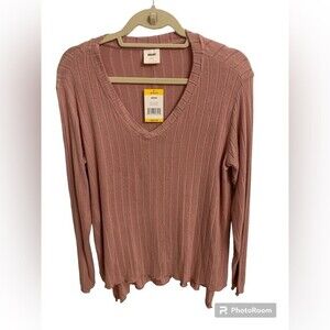 Mote NWT rose pink high low shirt long sleeve v neck woman’s M